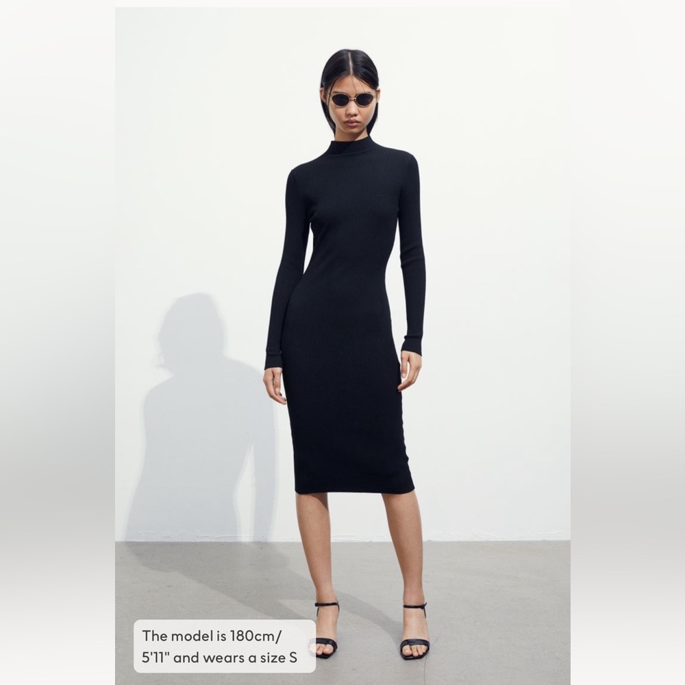 Rib-knit Mock Turtleneck Dress